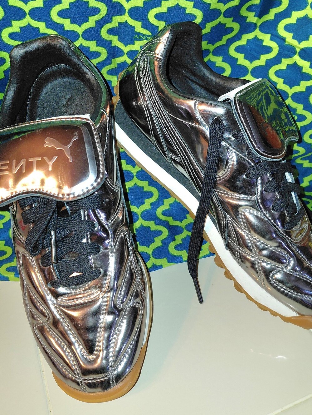Puma Fenty Women’s Metallic Silver Low-Top Sneakers with Gum Outsole Size 8